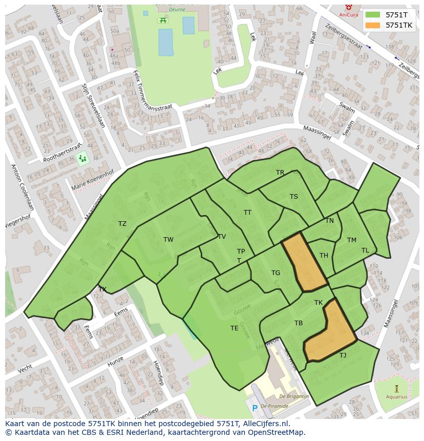 Afbeelding van het postcodegebied 5751 TK op de kaart.