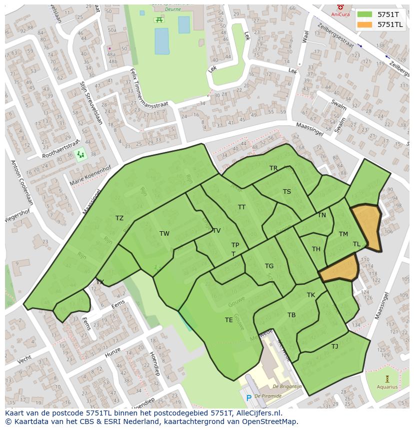 Afbeelding van het postcodegebied 5751 TL op de kaart.
