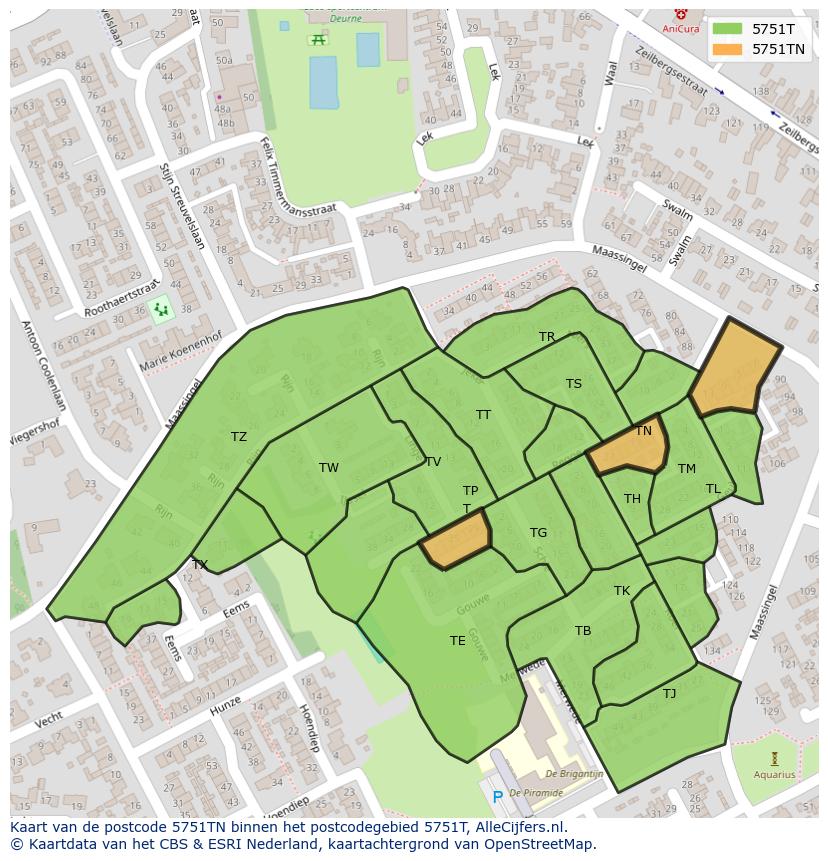Afbeelding van het postcodegebied 5751 TN op de kaart.