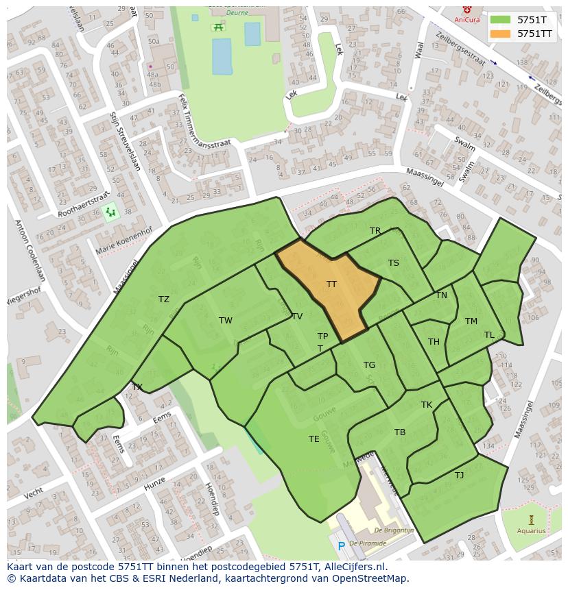Afbeelding van het postcodegebied 5751 TT op de kaart.