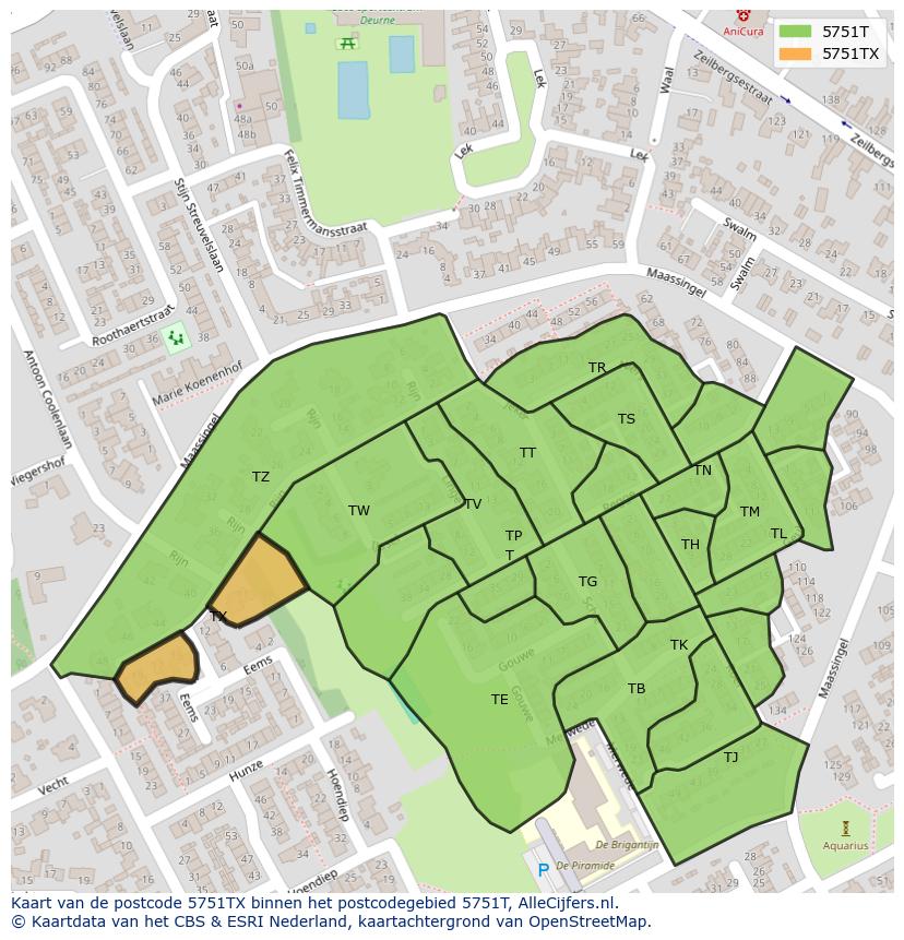 Afbeelding van het postcodegebied 5751 TX op de kaart.