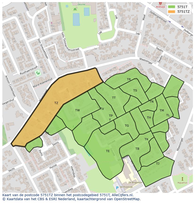 Afbeelding van het postcodegebied 5751 TZ op de kaart.