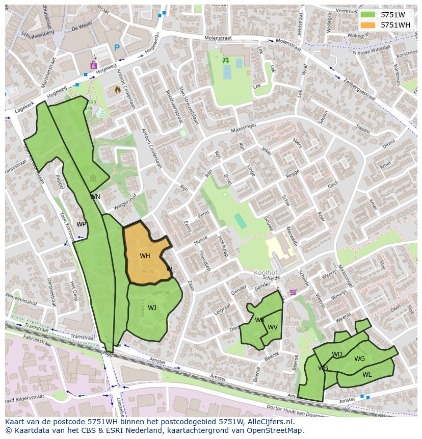 Afbeelding van het postcodegebied 5751 WH op de kaart.