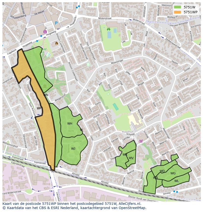 Afbeelding van het postcodegebied 5751 WP op de kaart.