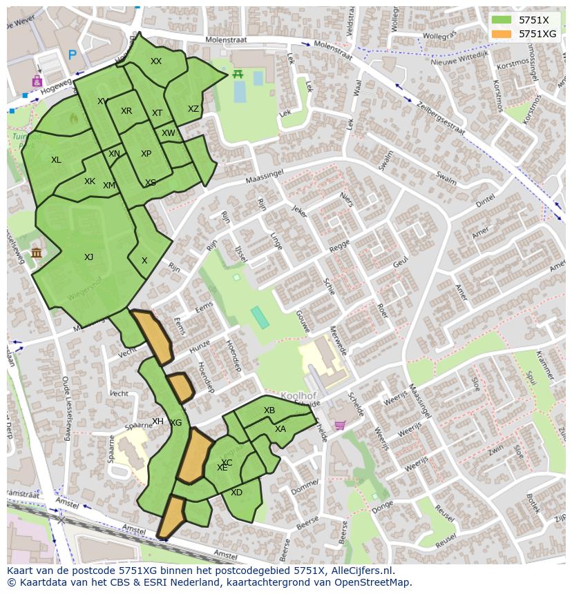 Afbeelding van het postcodegebied 5751 XG op de kaart.