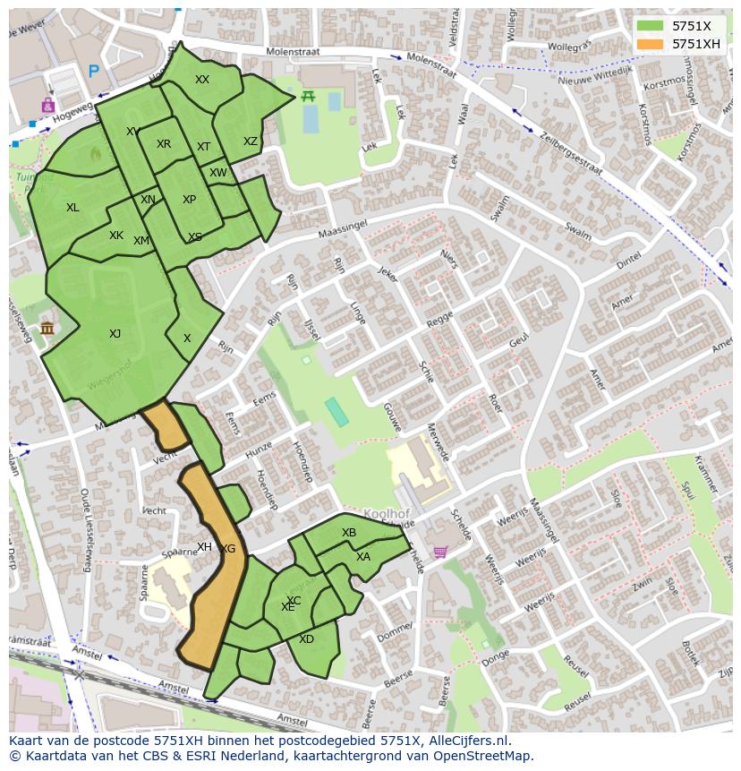 Afbeelding van het postcodegebied 5751 XH op de kaart.