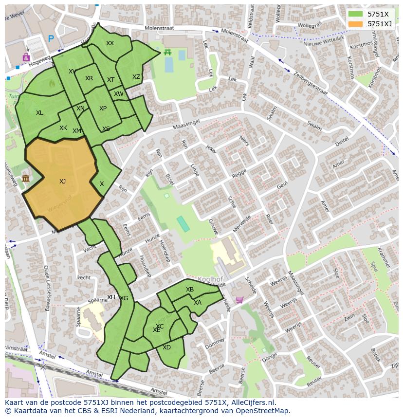 Afbeelding van het postcodegebied 5751 XJ op de kaart.
