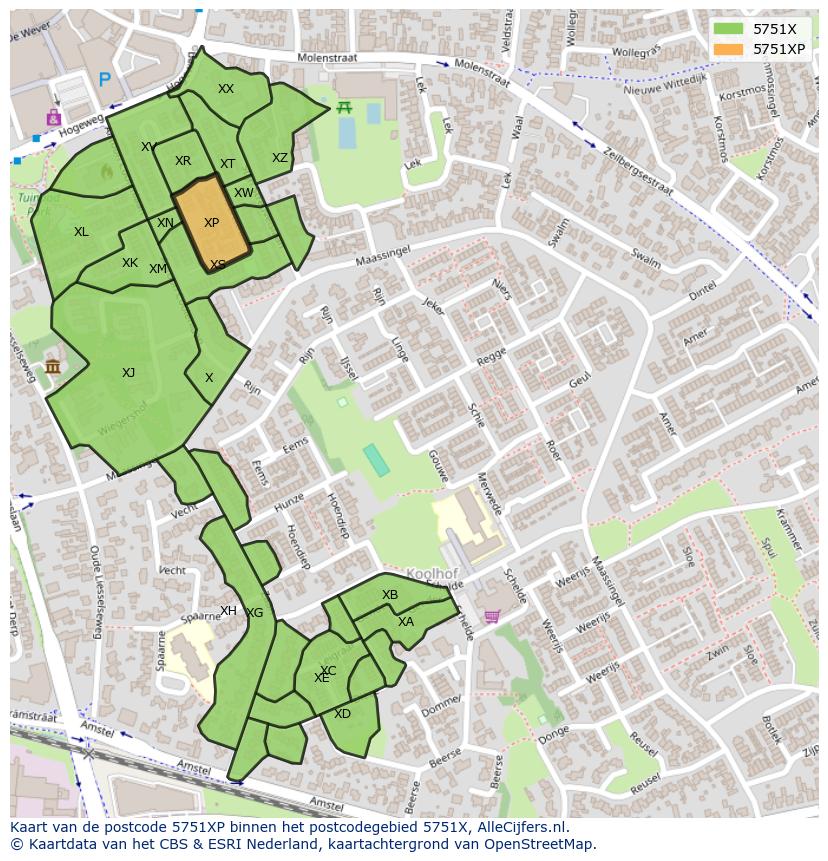 Afbeelding van het postcodegebied 5751 XP op de kaart.