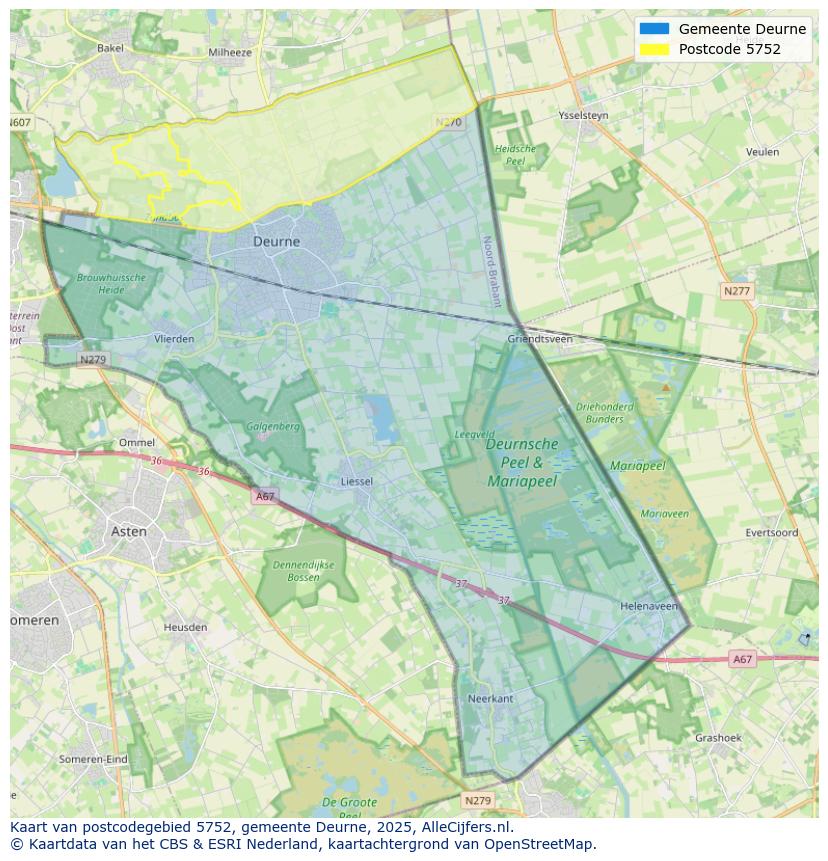Afbeelding van het postcodegebied 5752 op de kaart.