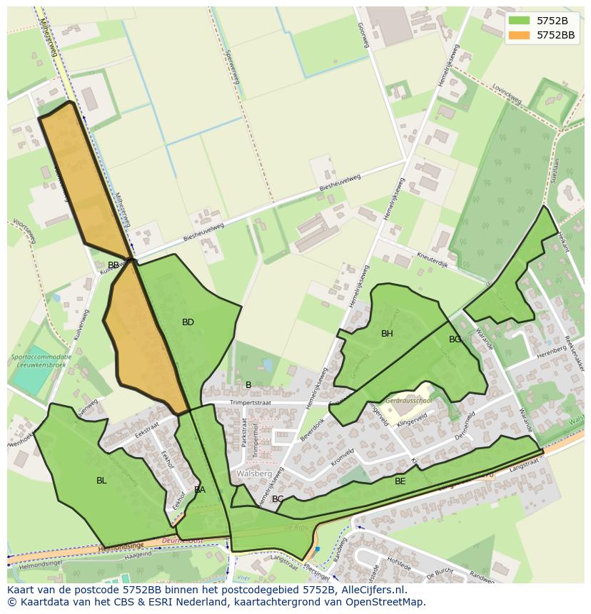 Afbeelding van het postcodegebied 5752 BB op de kaart.