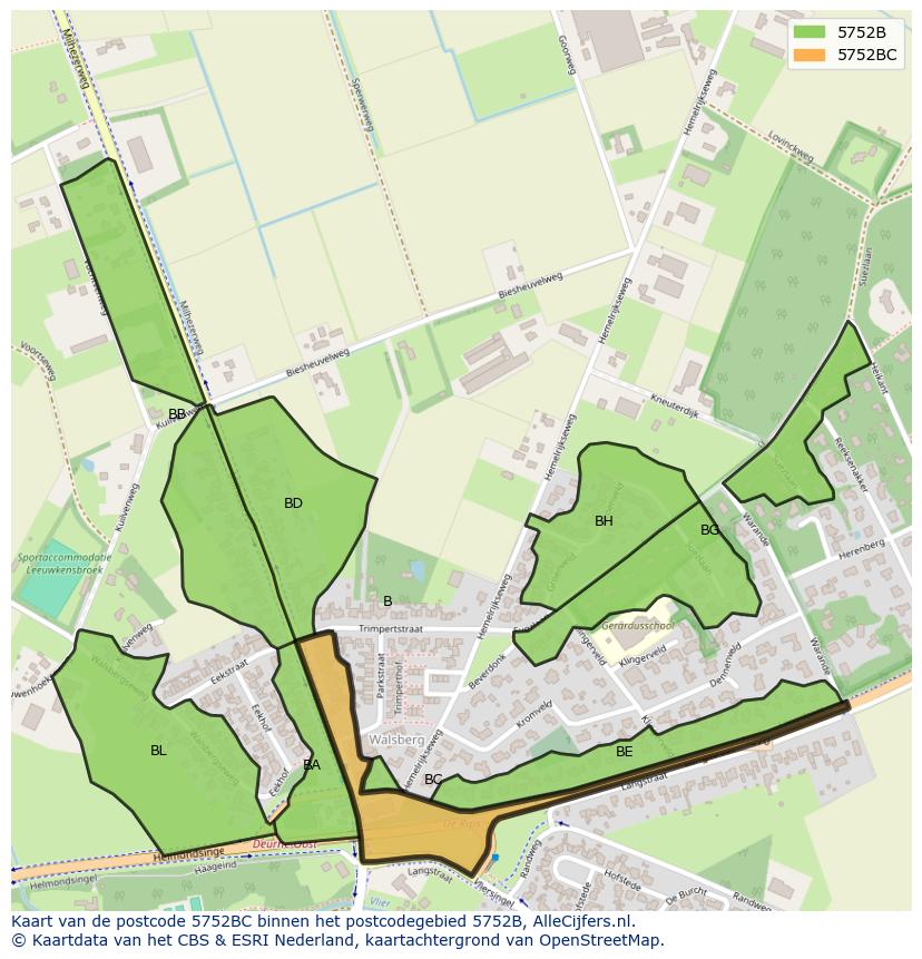 Afbeelding van het postcodegebied 5752 BC op de kaart.