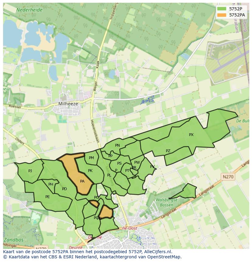 Afbeelding van het postcodegebied 5752 PA op de kaart.