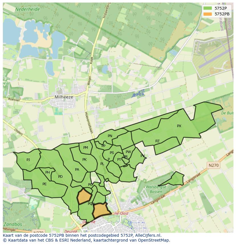 Afbeelding van het postcodegebied 5752 PB op de kaart.