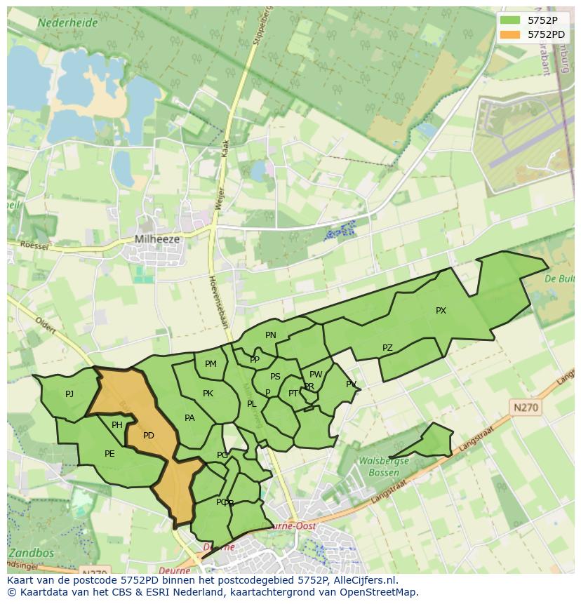 Afbeelding van het postcodegebied 5752 PD op de kaart.