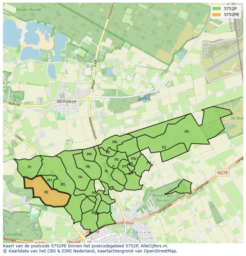 Afbeelding van het postcodegebied 5752 PE op de kaart.