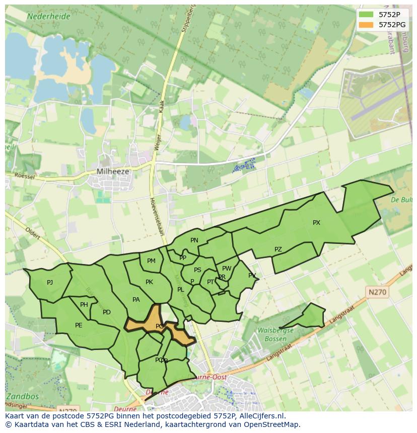 Afbeelding van het postcodegebied 5752 PG op de kaart.