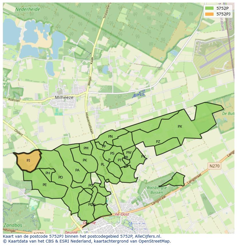 Afbeelding van het postcodegebied 5752 PJ op de kaart.