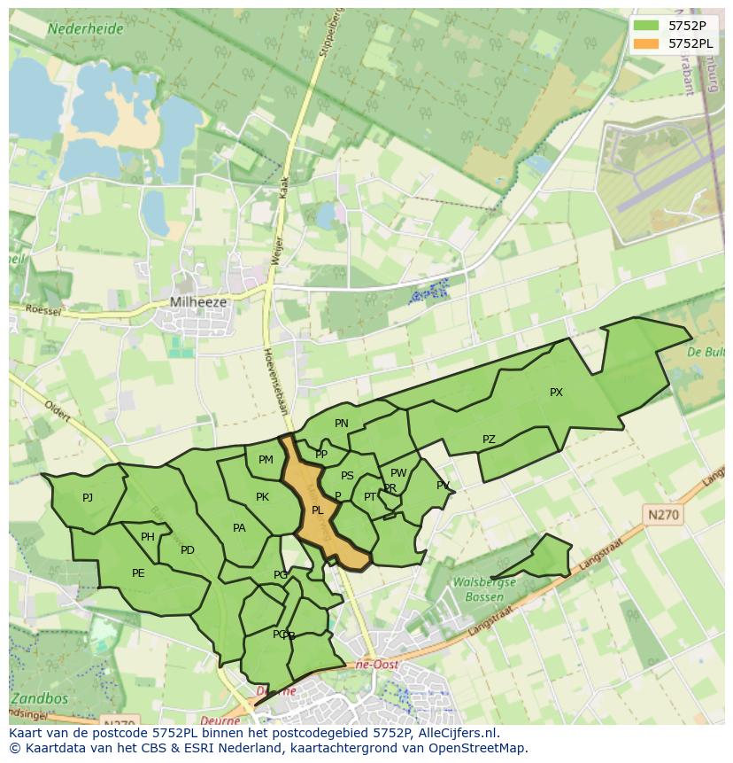 Afbeelding van het postcodegebied 5752 PL op de kaart.