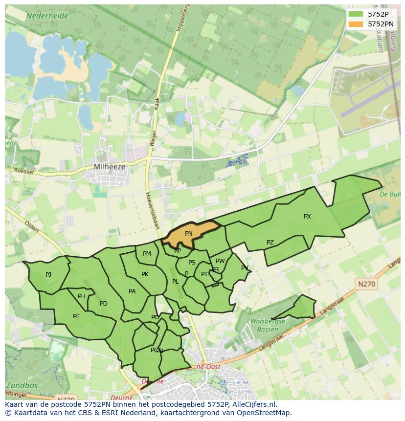 Afbeelding van het postcodegebied 5752 PN op de kaart.