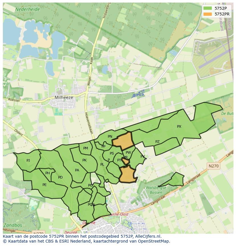 Afbeelding van het postcodegebied 5752 PR op de kaart.