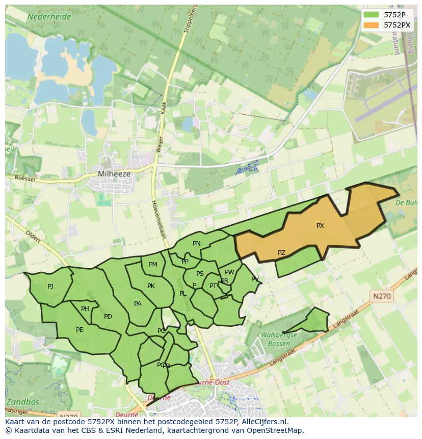 Afbeelding van het postcodegebied 5752 PX op de kaart.