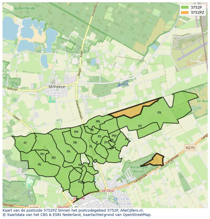 Afbeelding van het postcodegebied 5752 PZ op de kaart.