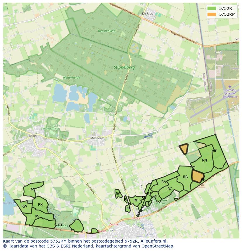 Afbeelding van het postcodegebied 5752 RM op de kaart.
