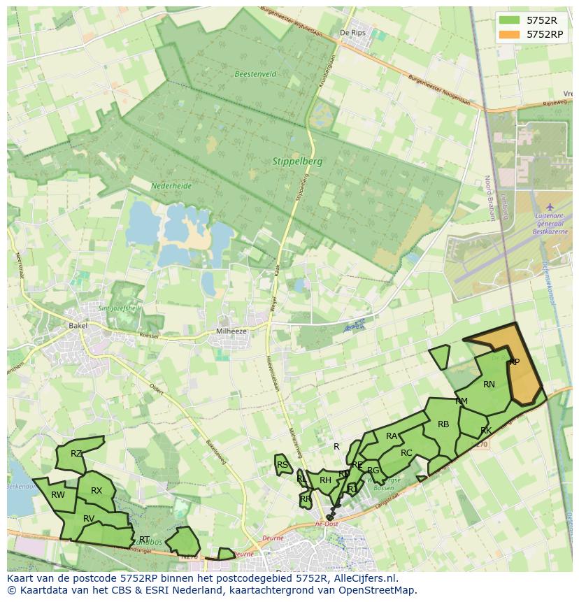Afbeelding van het postcodegebied 5752 RP op de kaart.