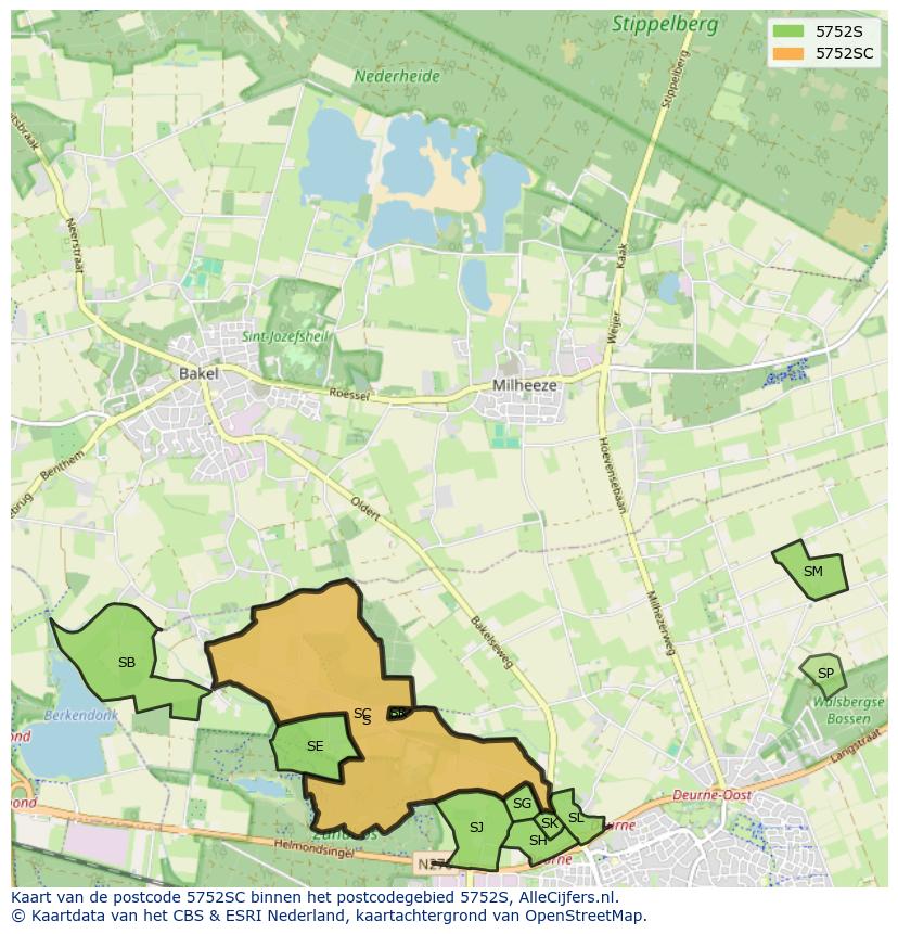 Afbeelding van het postcodegebied 5752 SC op de kaart.