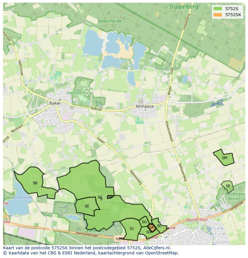 Afbeelding van het postcodegebied 5752 SK op de kaart.