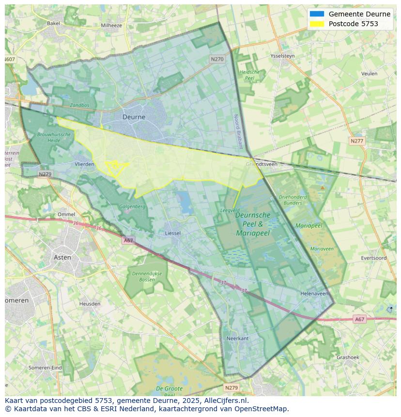 Afbeelding van het postcodegebied 5753 op de kaart.