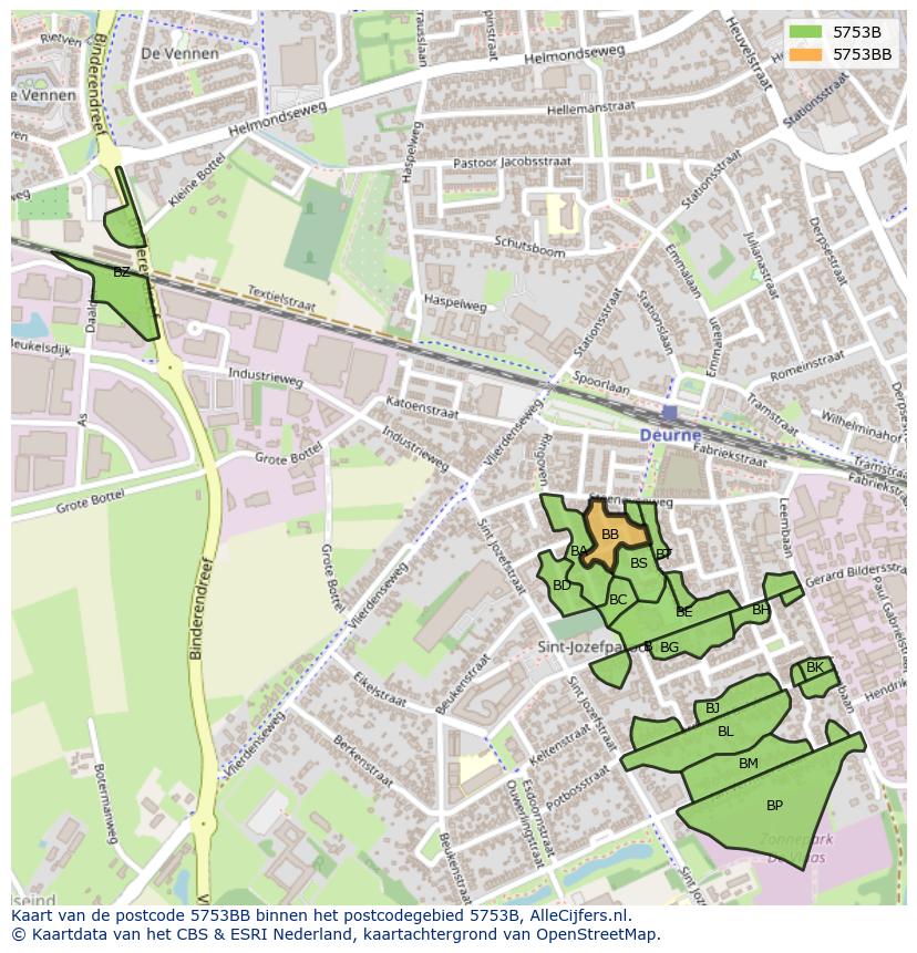 Afbeelding van het postcodegebied 5753 BB op de kaart.