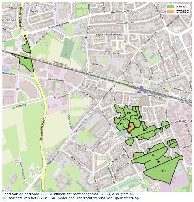 Afbeelding van het postcodegebied 5753 BC op de kaart.