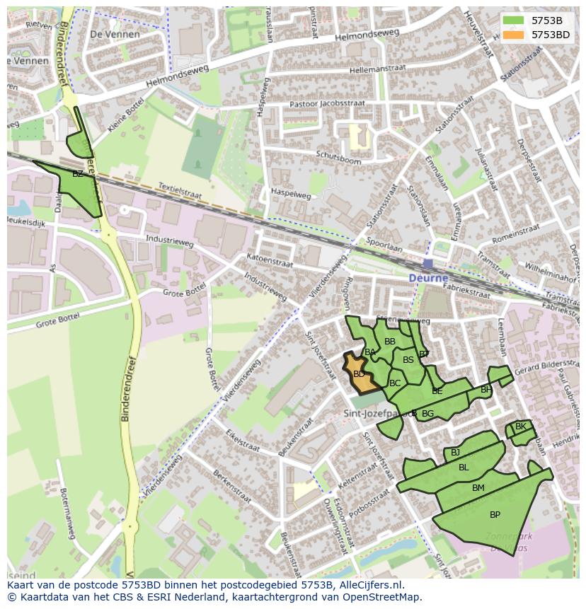Afbeelding van het postcodegebied 5753 BD op de kaart.