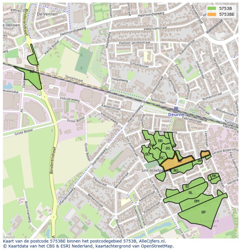 Afbeelding van het postcodegebied 5753 BE op de kaart.