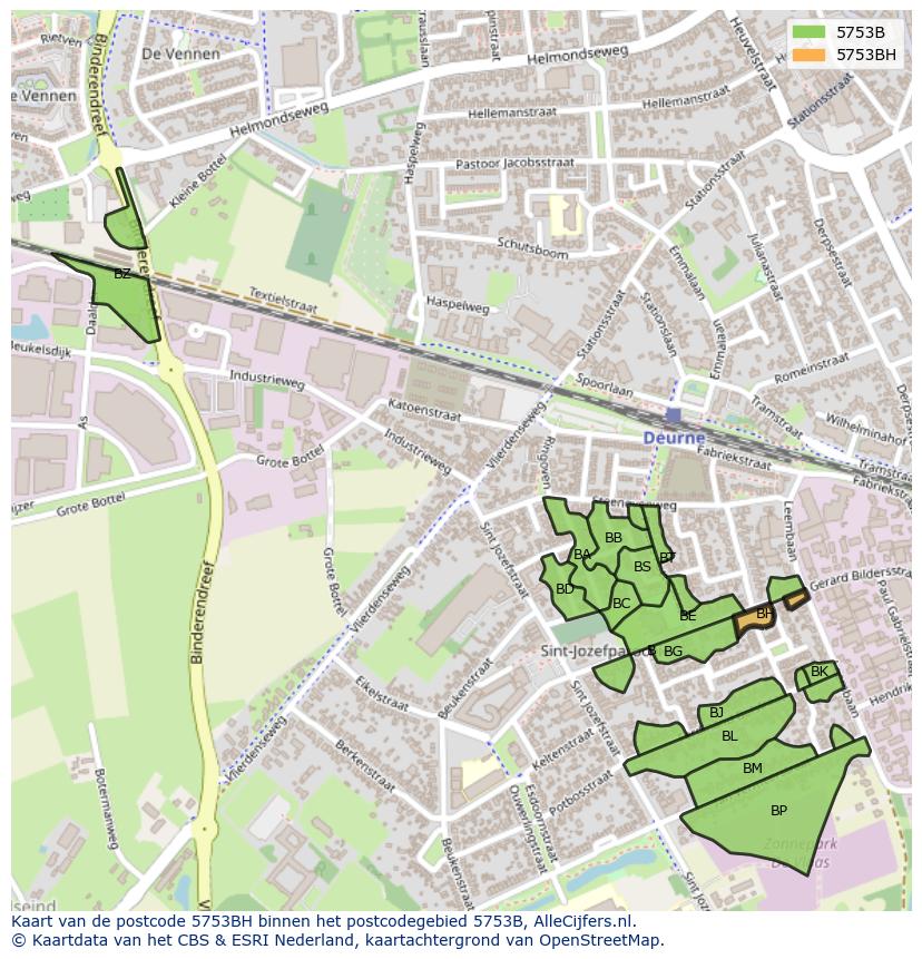Afbeelding van het postcodegebied 5753 BH op de kaart.