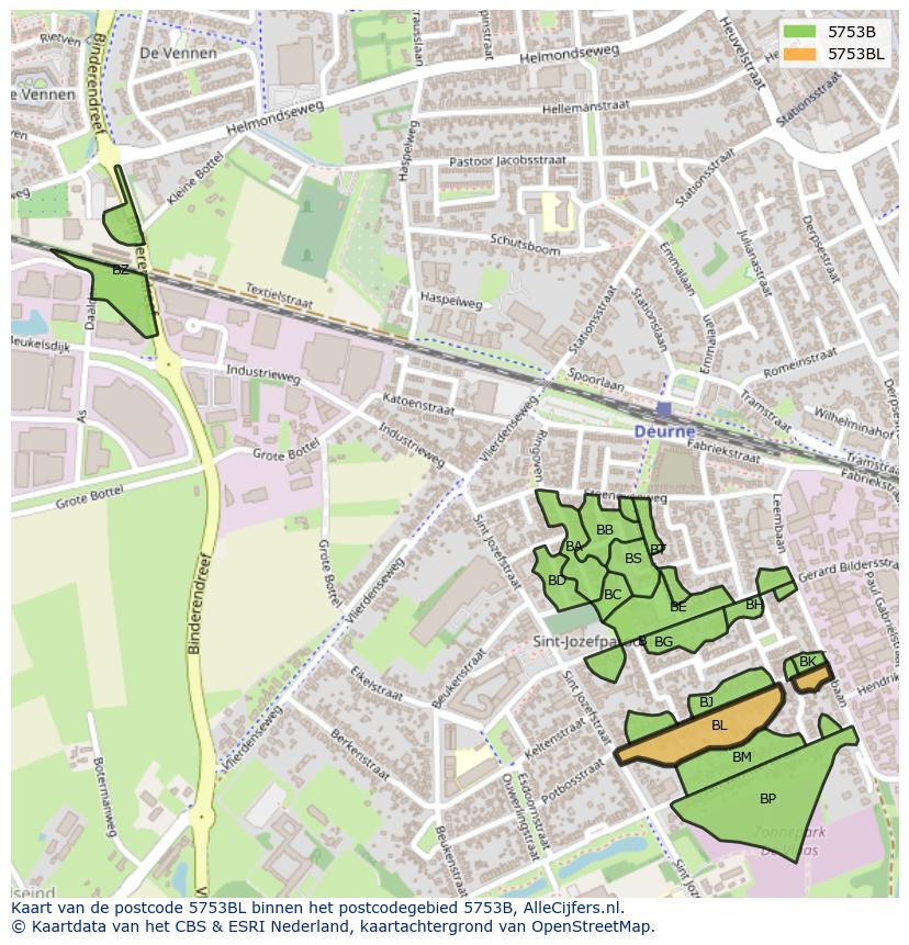 Afbeelding van het postcodegebied 5753 BL op de kaart.