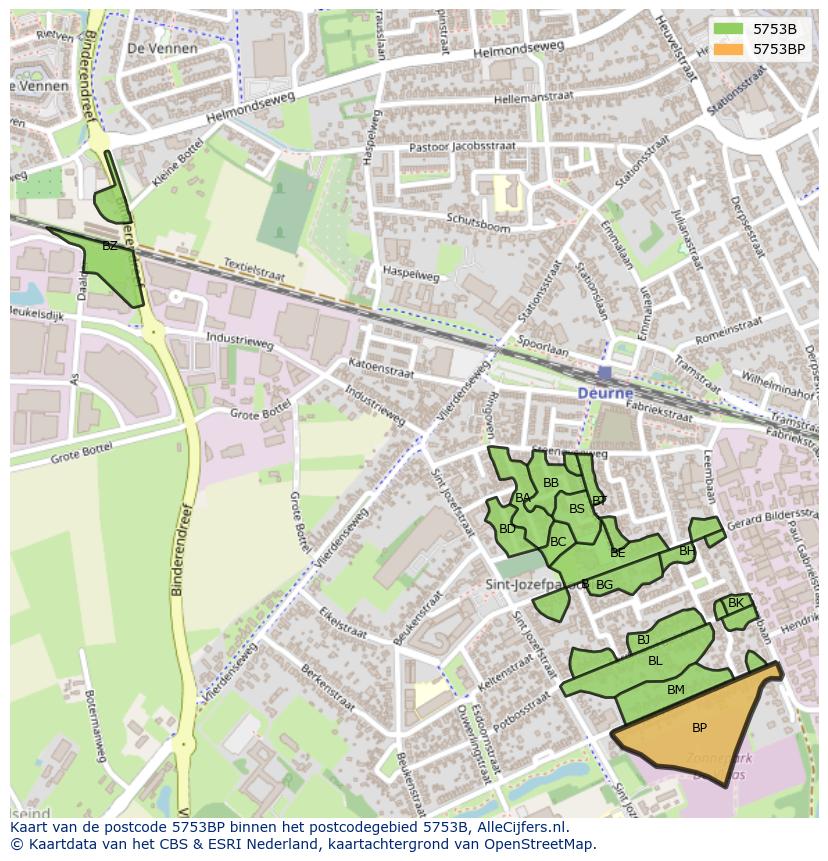 Afbeelding van het postcodegebied 5753 BP op de kaart.