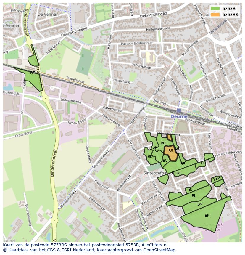 Afbeelding van het postcodegebied 5753 BS op de kaart.