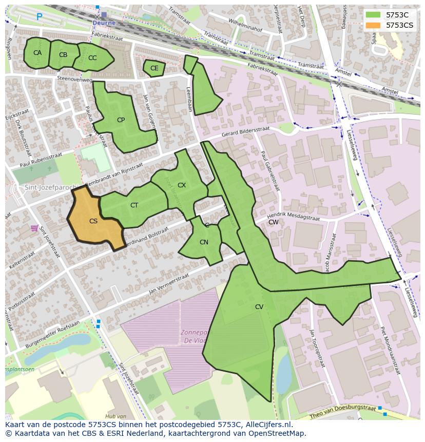 Afbeelding van het postcodegebied 5753 CS op de kaart.