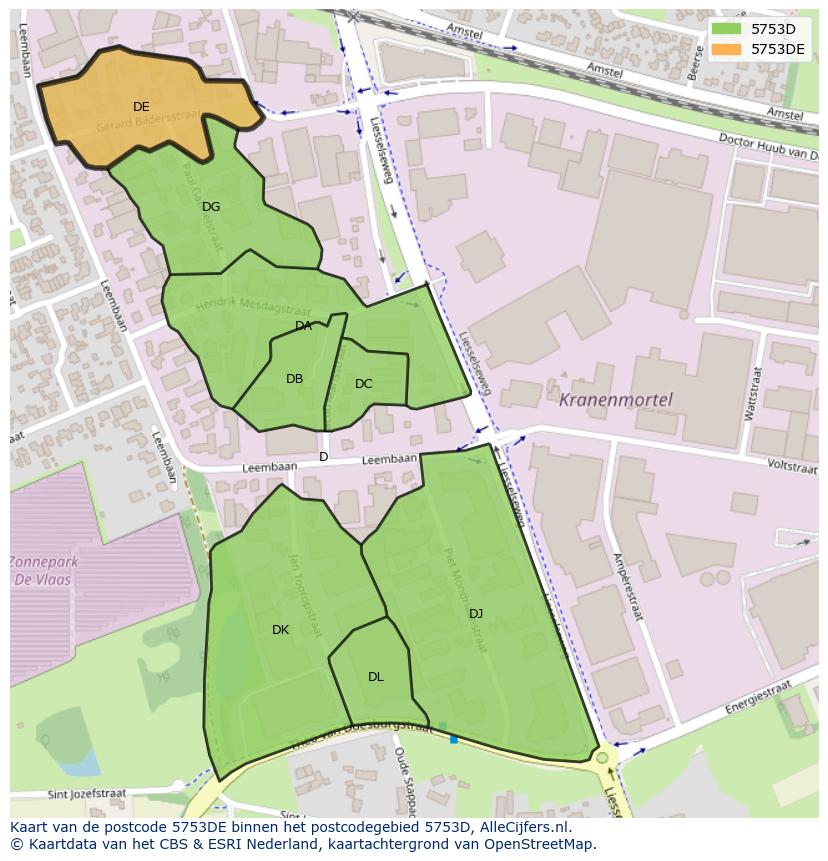 Afbeelding van het postcodegebied 5753 DE op de kaart.