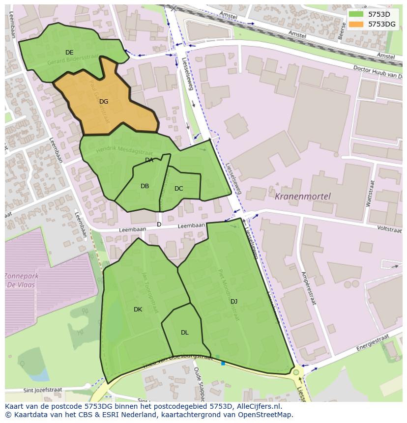 Afbeelding van het postcodegebied 5753 DG op de kaart.