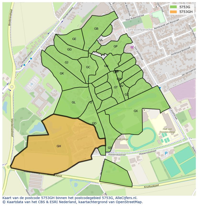 Afbeelding van het postcodegebied 5753 GH op de kaart.