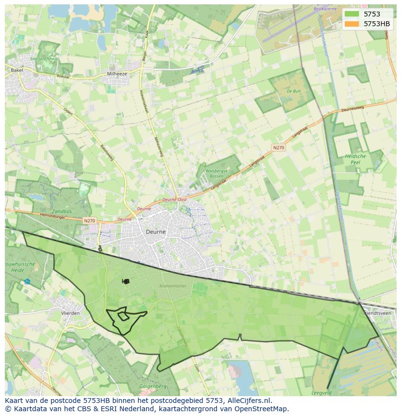 Afbeelding van het postcodegebied 5753 HB op de kaart.