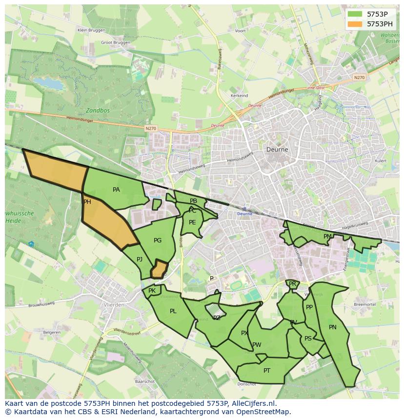 Afbeelding van het postcodegebied 5753 PH op de kaart.
