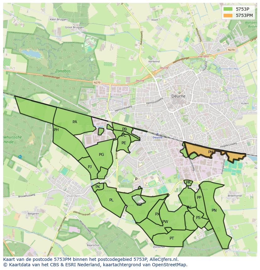 Afbeelding van het postcodegebied 5753 PM op de kaart.