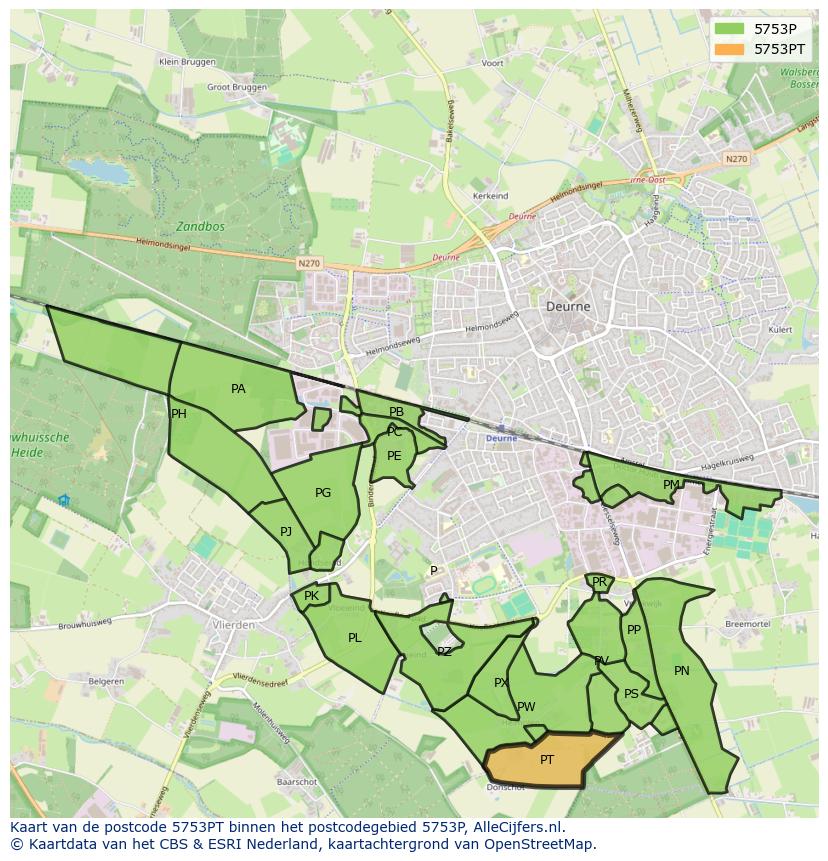 Afbeelding van het postcodegebied 5753 PT op de kaart.