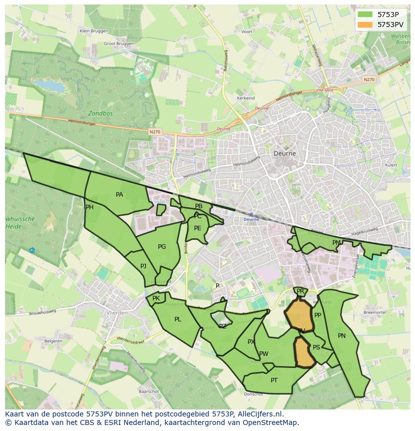 Afbeelding van het postcodegebied 5753 PV op de kaart.