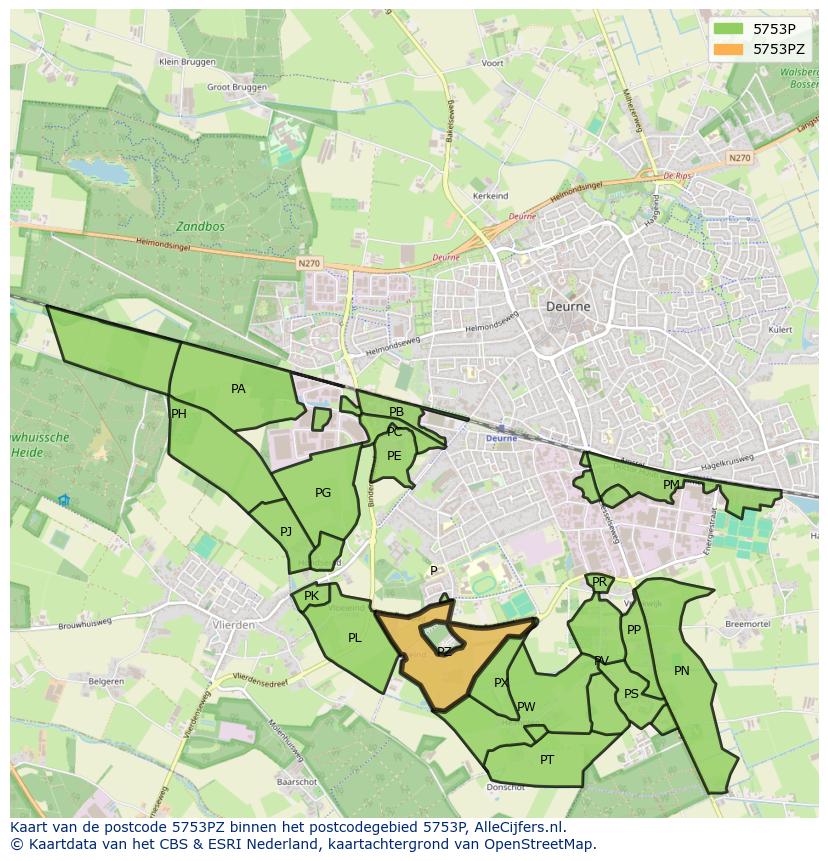 Afbeelding van het postcodegebied 5753 PZ op de kaart.