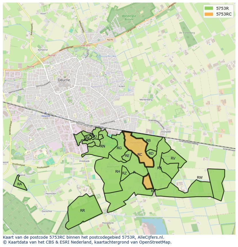 Afbeelding van het postcodegebied 5753 RC op de kaart.